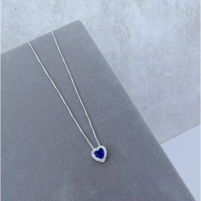 Colar Coração Cravejado Azul