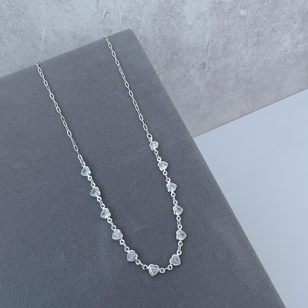 Colar Corações Zircônias