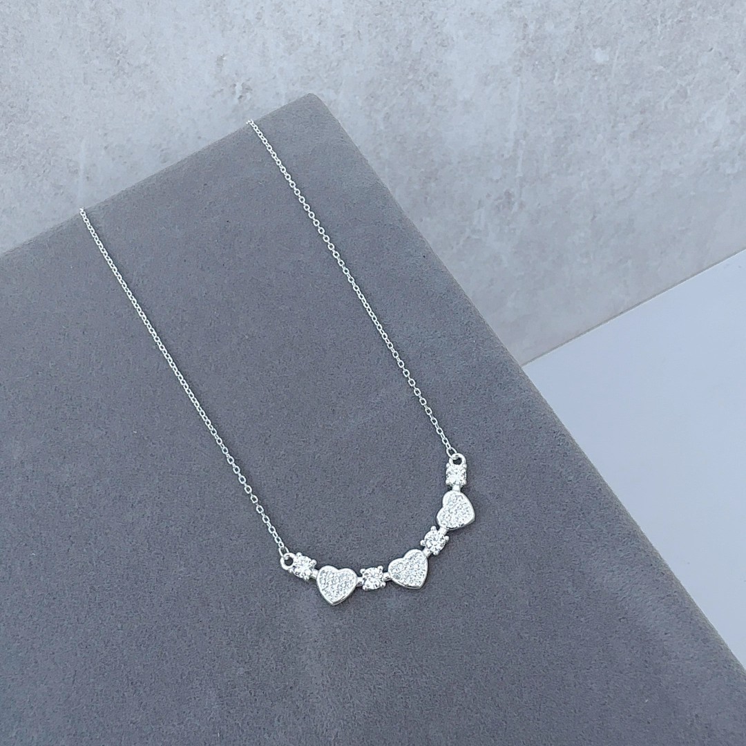 Colar 3 Corações Cravejados