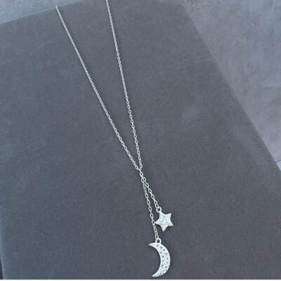 Colar Gravata Lua + Estrela Cravejada